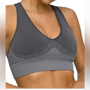 Two Toned Grey Seamless Good American Sports Bra